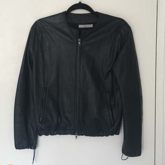 Vince Navy Leather Jack Zip Front - Picture 1 of 8